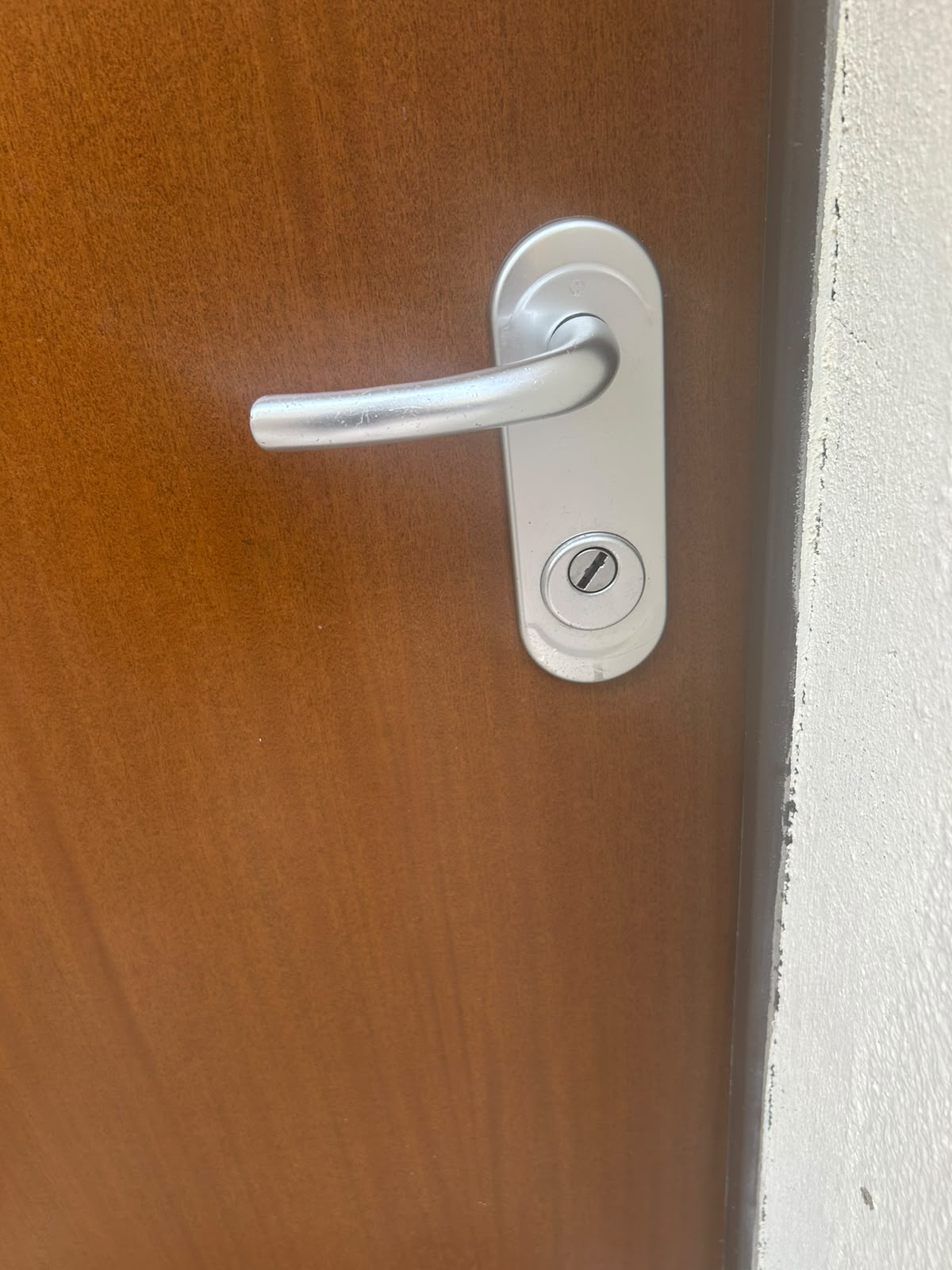 Poignée et serrure sur une porte d’entrée, intervention de Serrurerie Muzas